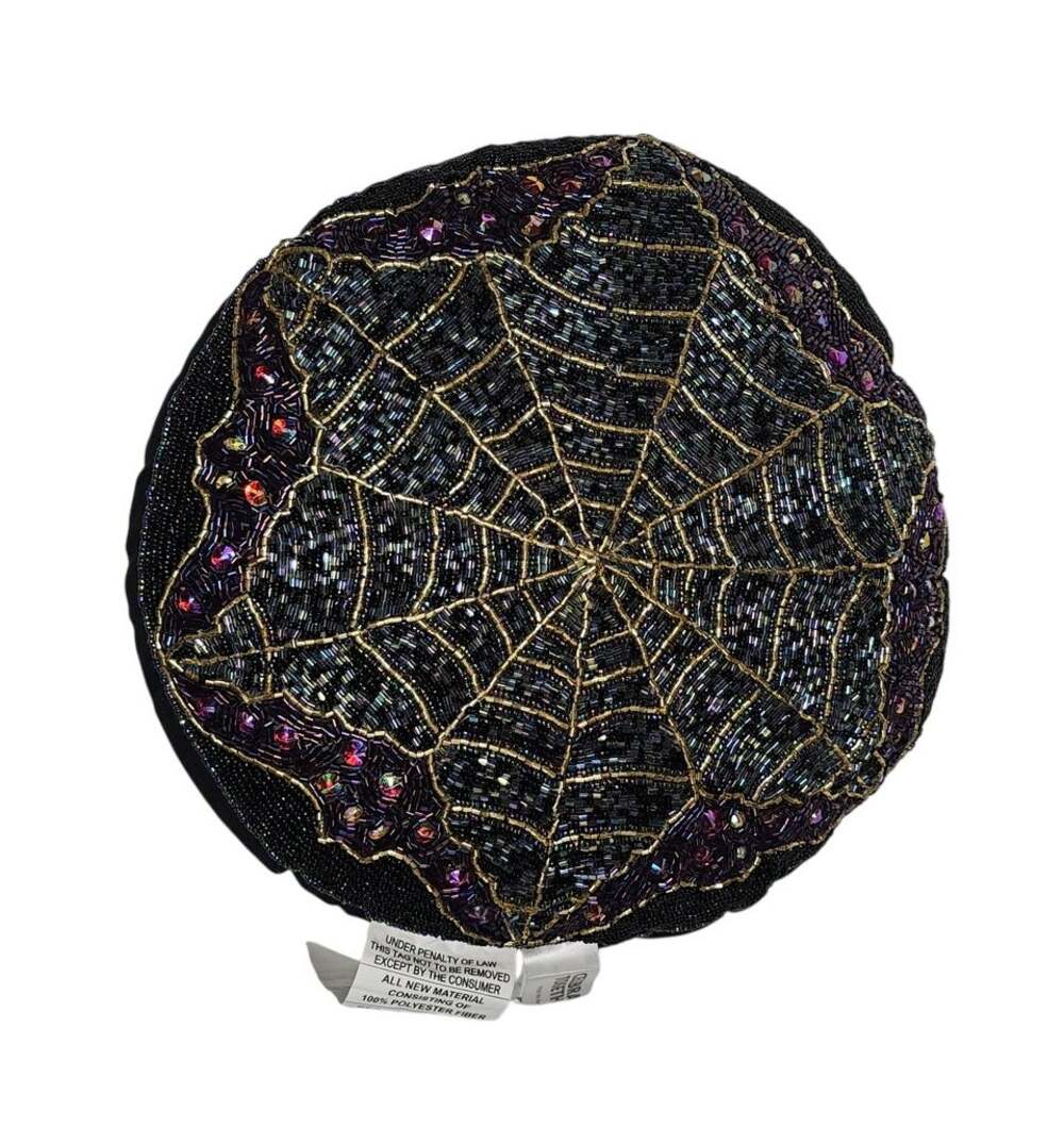 NWT Kohl's Celebrate Together Beaded Spider Web Halloween Round Throw Pillow 15"
